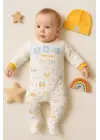 Araba Desenli Sarı 2li Şapkalı Erkek Bebek Tulumu