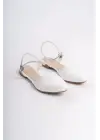 ARIANA Lastikli Rahat tabanlı ayakkabı Rahat Tabaan Bilekten Taş Detaylı Bayan Babet Ayakkabı  CKısa Topuk - Beyaz