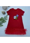 Omarı Sevimli Arıcık Nakışlı Kırmızı Fırfırlı Bebek Elbisesi