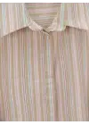 Arkası Uzun Kabartma Çizgili Oversize Gömlek -Vizon