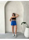Armalı keten şort saks mavisi s251003