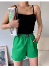 Armalı keten şort yeşil s251003