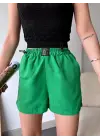 Armalı keten şort yeşil s251003