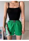 Armalı keten şort yeşil s251003
