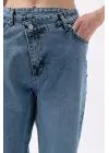 Omarı Modern Stil Asimetrik Bel Paça Jean