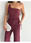Asimetrik Crop Pantalon Ikili Takım - Gül Kurusu