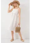 Askılı Ayrobin Elbise   - Beyaz