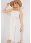 Askılı Ayrobin Elbise   - Beyaz