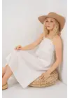 Askılı Ayrobin Elbise   - Beyaz