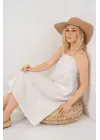 Askılı Ayrobin Elbise 2565 - Beyaz