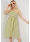 Askılı Ayrobin Elbise 2565 - E.Yeşil