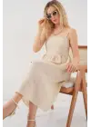 Askılı Ayrobin Elbise   - Krem