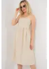 Askılı Ayrobin Elbise   - Krem