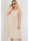 Askılı Ayrobin Elbise 2565 - Krem