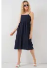 Askılı Ayrobin Elbise   - Lacivert