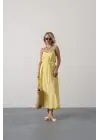 Askılı Basic Uzun Elbise - Sarı