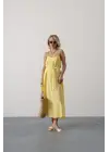 Askılı Basic Uzun Elbise - Sarı