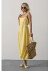Askılı Basic Uzun Elbise - Sarı