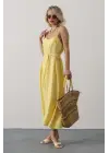 Askılı Basic Uzun Elbise - Sarı