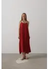 Askılı Uzun Çan Elbise - Bordo