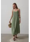 Askılı Uzun Çan Elbise - Haki