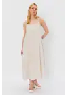 Askılı Uzun Çan Elbise - Natür