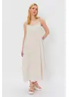 Askılı Uzun Çan Elbise - Natür