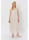 Askılı Uzun Çan Elbise - Natür
