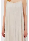 Askılı Uzun Çan Elbise - Natür