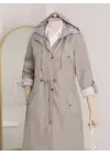 Astarı Çizgili Trençkot  -Gri
