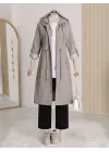 Astarı Çizgili Trençkot  -Gri