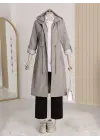 Omarı Çizgili Gri Trençkot