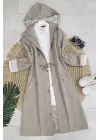 Astarı Çizgili Trençkot  -Gri