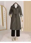 Astarı Çizgili Trençkot    -Haki