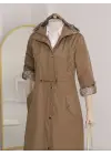 Astarı Çizgili Trençkot        -Taba