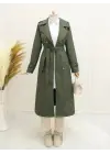 Astarlı Kemerli Trenckot -Haki