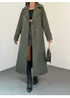 Astarlı Kemerli Trenckot -Haki