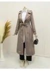 Astarlı Kemerli Trenckot   -Vizon