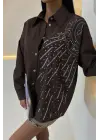 Omarı Zarif Taş İşlemeli Poplin Gömlek