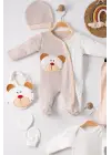 Ayıcık Nakışlı Tulumlu % 100 Pamuk Erkek Bebek 5li Set