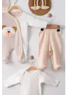 Ayıcık Nakışlı Tulumlu % 100 Pamuk Erkek Bebek 5li Set