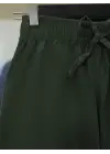 Omarı Keten Pantolon - Bağcık Detaylı Bol Paça