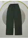 Omarı Keten Pantolon - Bağcık Detaylı Bol Paça