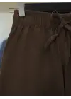 Omarı Keten Pantolon Bol Paça Beli Lastikli - Kahve