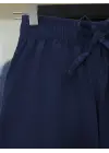 Bağcık Detaylı Bol Paça Beli Lastikli Keten Pantolon -K.Laci