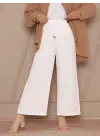 Omarı Bol Paça Beli Lastikli Beyaz Pantolon