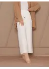 Omarı Bol Paça Beli Lastikli Beyaz Pantolon