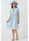 Bağcıklı Midi Elbise 2575 - Mavi