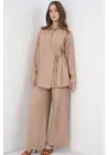 Bağcıklı Tunik Pantolon İkili Takım 6752 - Bej