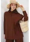 Bağcıklı Tunik Pantolon İkili Takım 6752 - Kahverengi